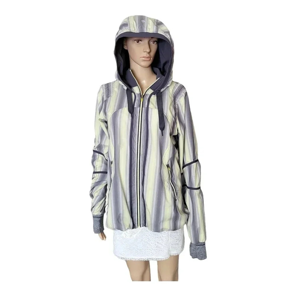 Lululemon Jacket Women's Full Zip Hooded Striped Lined Pockets Running size 10 - Picture 3 of 8